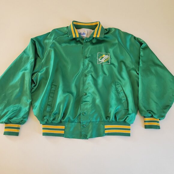 RARE Vtg 80s Sprite Green Nylon Bomber Jacket with Retired Logo Size Large - Picture 1 of 15